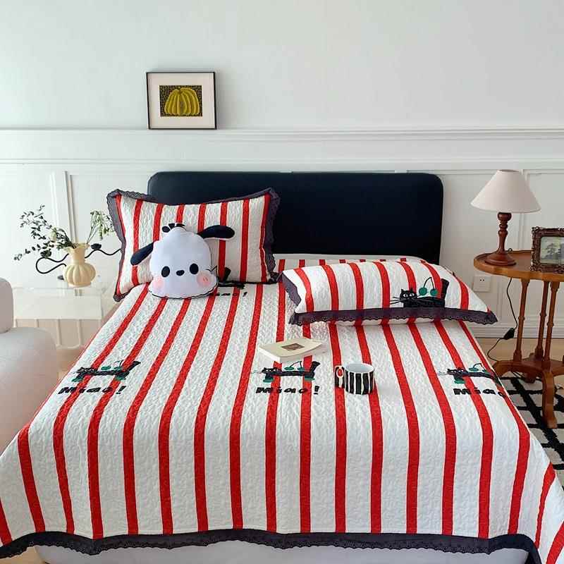 边法式碎花全棉花绗床SWC盖三件套纯棉双可人机缝洗夹棉防滑床单