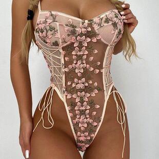 Bodysuit Sexy Sleeveless Lace Embroidery Underwear Floral