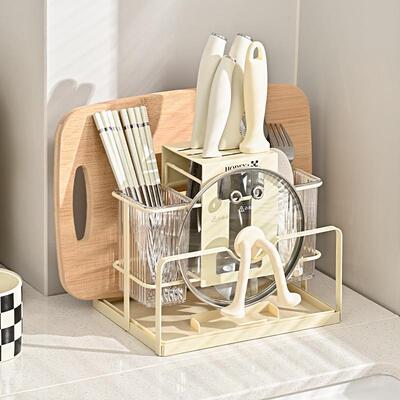 Knife and Cutting Board Storage Rack with Drip Tray, Multifu