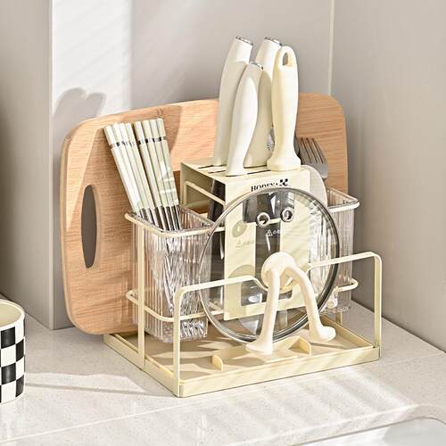 Knife and Cutting Board Storage Rack with Drip Tray, Multifu