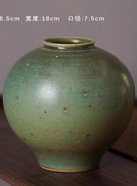 正品覆古abi-镇Sabi风格月亮罐景手工粗陶绿色花瓶水养花花容器W
