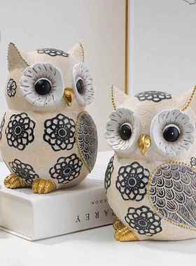 新房装饰品摆件高档大气猫头鹰树脂工艺品摆件北欧简约客厅卧室书
