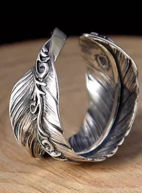 男士戒指男生泰复古羽毛戒指男女个性潮人唐草尾戒单身简约开口可