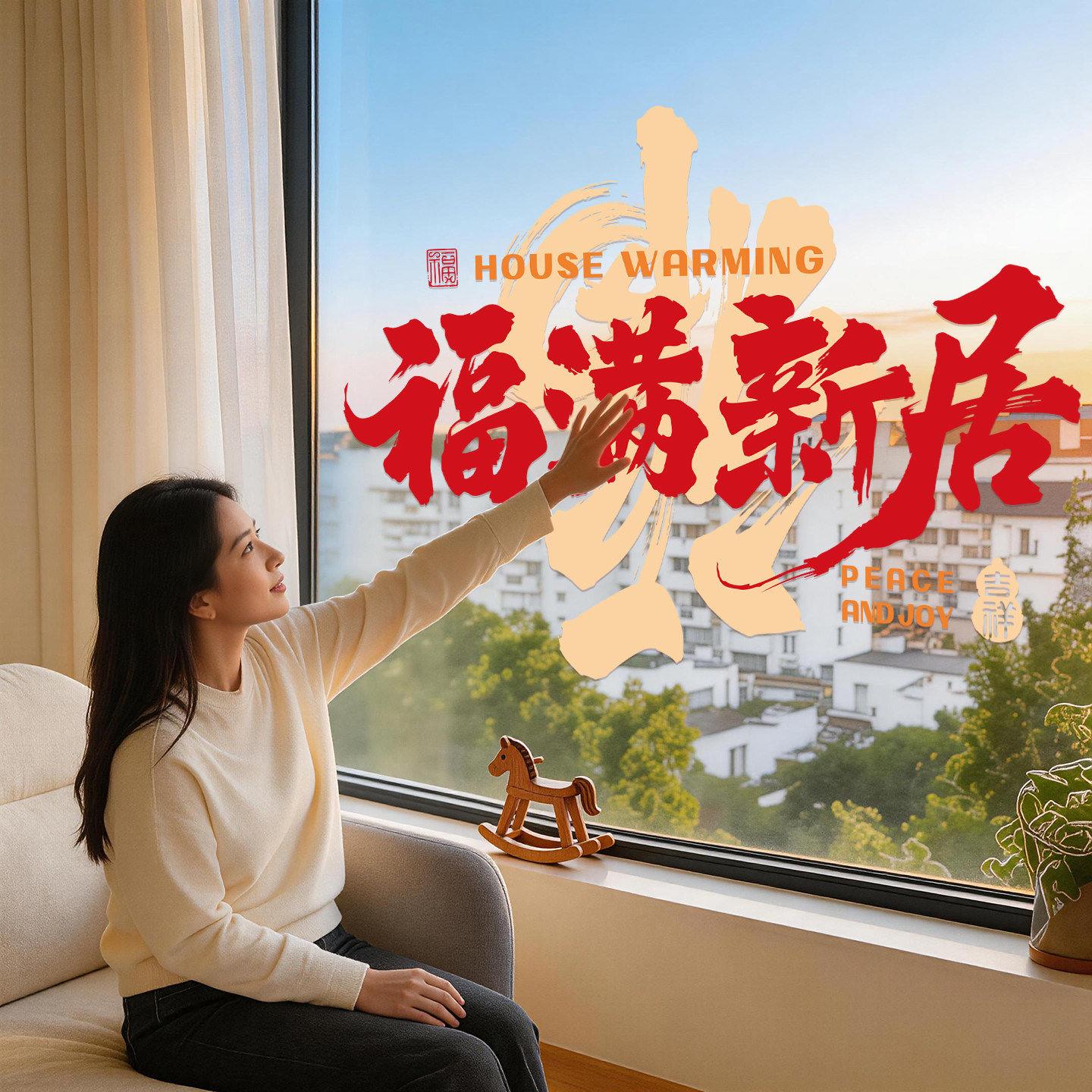 乔迁之喜装饰窗花静电玻璃贴纸福字窗贴新居布置搬家入宅仪式用品
