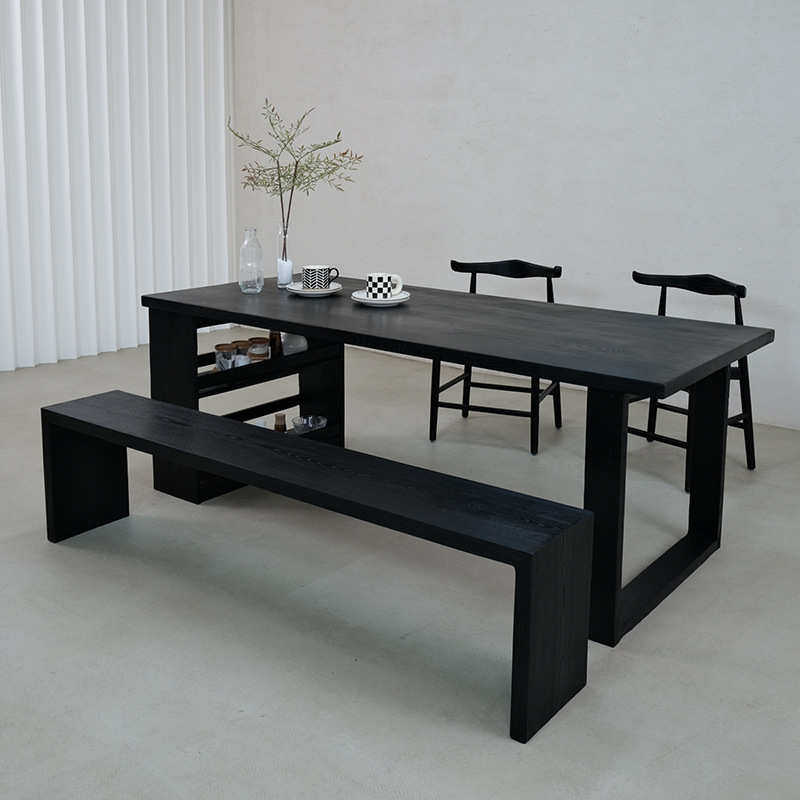 椅实木组合家用椅餐桌炭化黑色木北欧实木餐桌大板小户型白蜡桌