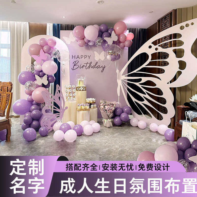 女孩男士生日装饰场景布置老公18岁成人礼气球室内背景墙kt板生日