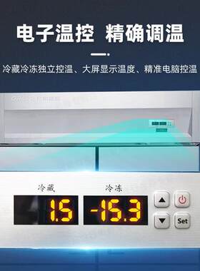 格林斯达广东星星V款不锈钢厨房冰柜全铜工作台设备商行用双温