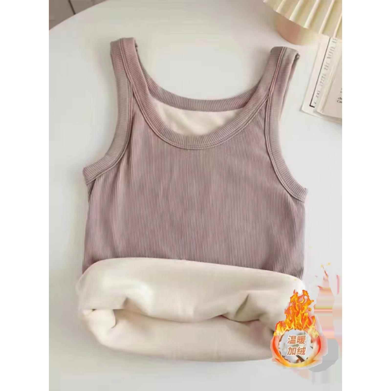 秋冬衬里女保暖背心加厚连体天鹅绒内吊带裤底部覆盖胸上衣1203z