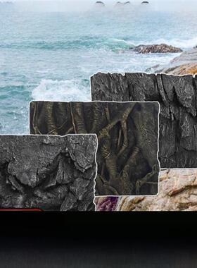 鱼缸背景板3D立体PU背景板岩石 水族缸龟缸造景家居装饰墙 包邮