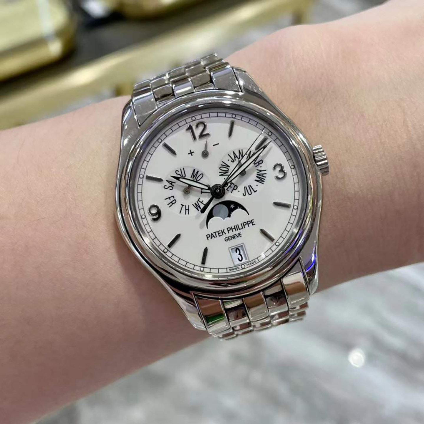 正品百达翡丽复杂功能时计系列18k白金自动机械手表男表98新5146图片