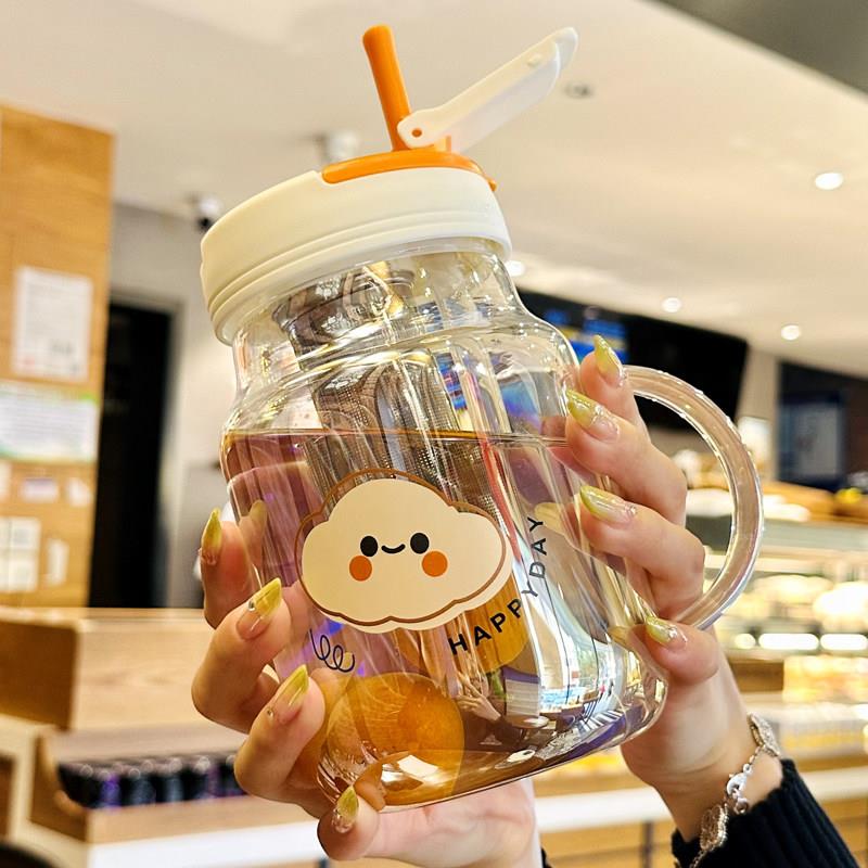 大肚水杯女新款玻璃杯大容量2026茶水分离泡花茶杯高颜值吸管杯子