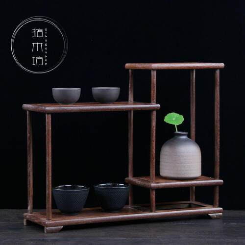 茶壶茶具紫砂壶架子鸡翅木博古架实木中式小型多宝阁底座盆景托架