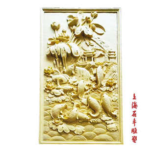 砂岩浮雕电视背景墙玄关壁画雕塑室内外立体沙岩雕刻鲤鱼跃龙门画