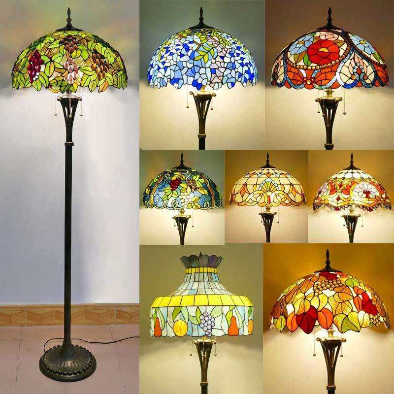 欧式创意客厅立式台灯家居酒店卧室书房彩色玻璃落地灯