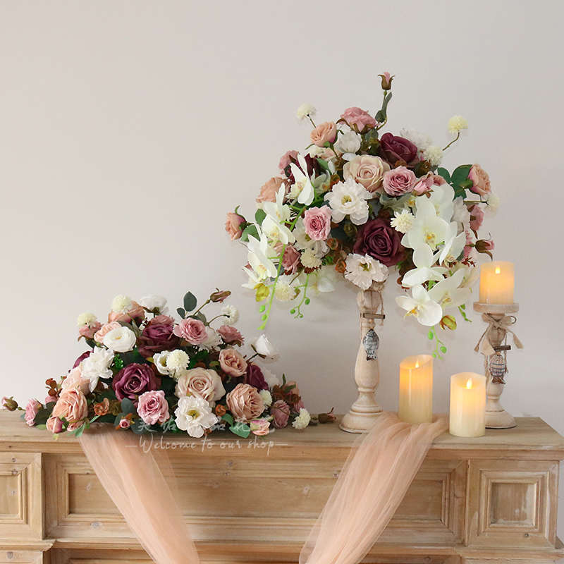 婚庆复古烛台装饰道具桌花仿真花艺酒店婚礼主桌花T台路引花球