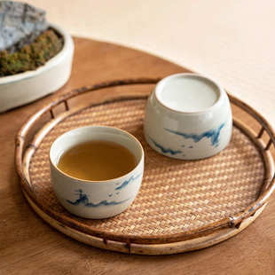 釉下手绘山松大杯宽口 品茗杯茶具茶杯主人陶瓷功夫家用单杯新中式