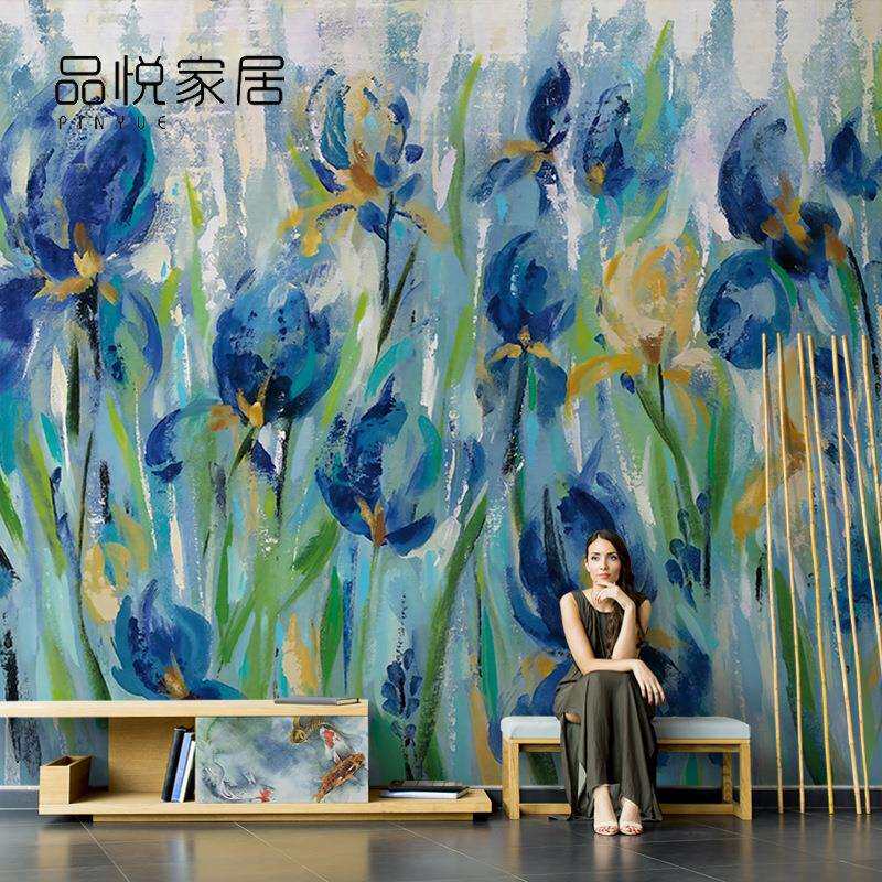 北欧创意复古油画郁金香花卉壁纸客厅电视背景墙墙纸壁纸壁画墙布