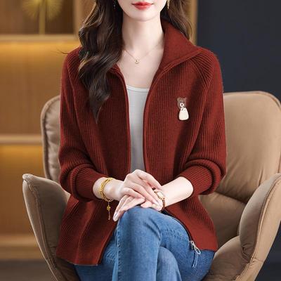 灰立领色拉炼卫衣外套女秋装2025新款外搭翻领针织开衫短款棒球服