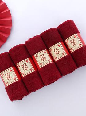 新款直销酒红色珊瑚绒伴手礼毛巾 结婚回礼柔软吸水节日礼品红色