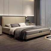 意式 极简床现代简约风小户型带储物薄床头齐边黑色双人床实木婚床