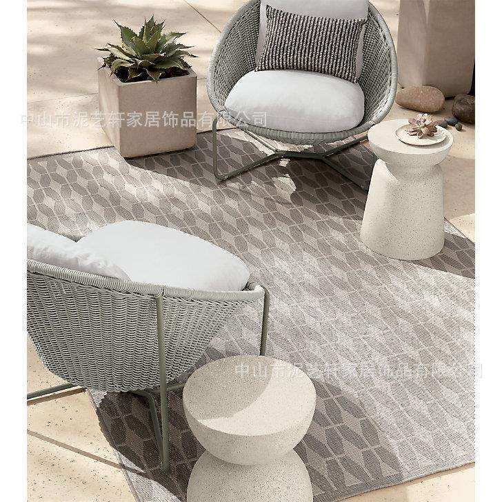 设计师现代圆形白色水磨石角几 样板房软装家具马提尼边几矮凳子