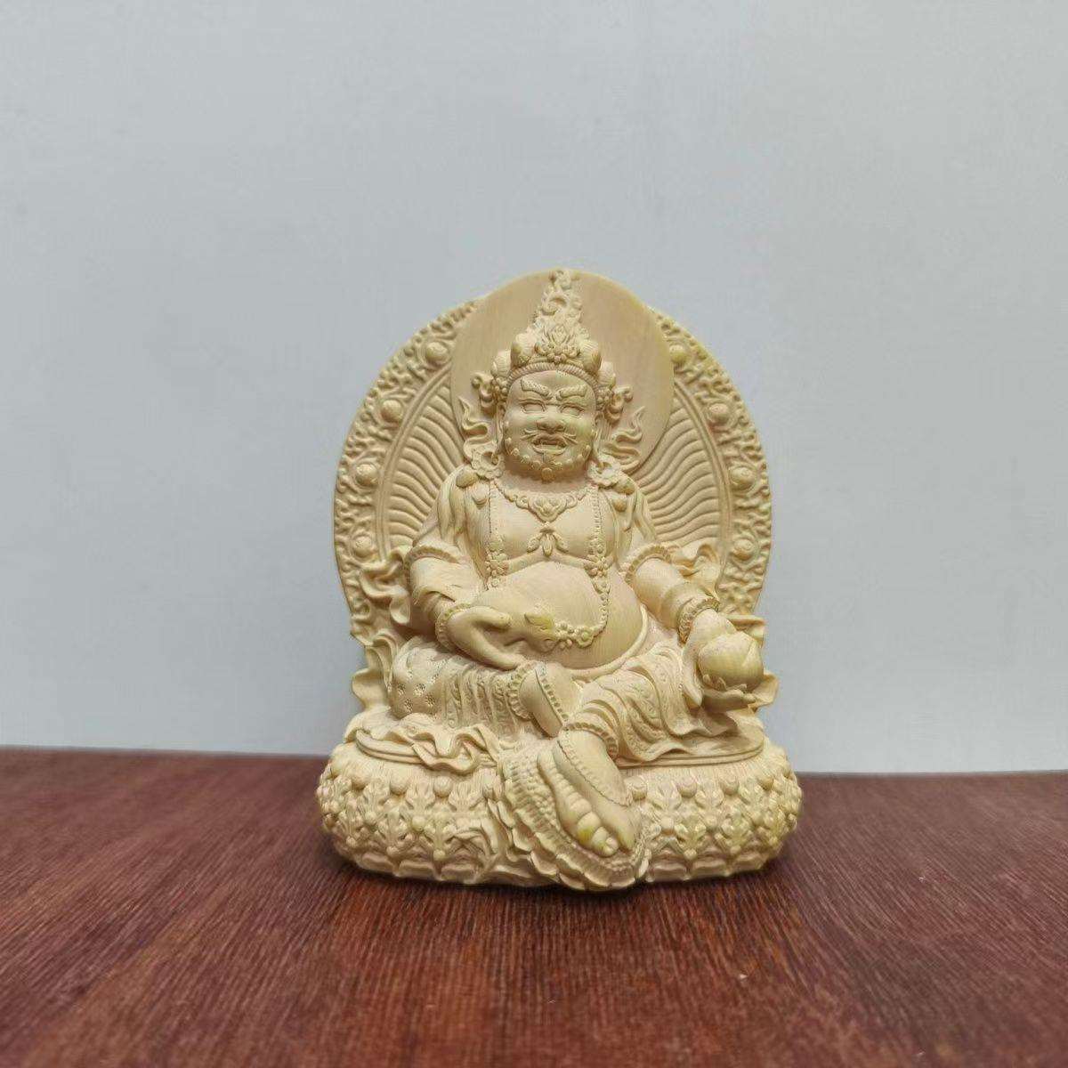 天然原色黄杨木雕藏佛神像黄财神人物实木摆件家居密教护法工艺品