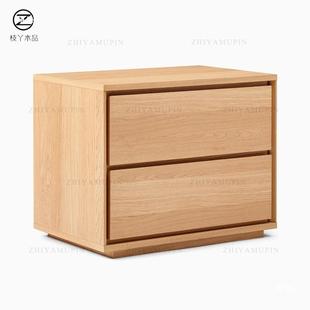 全实木头床头柜白橡床柜代简约黑现胡桃木日式 床木边208双抽柜可