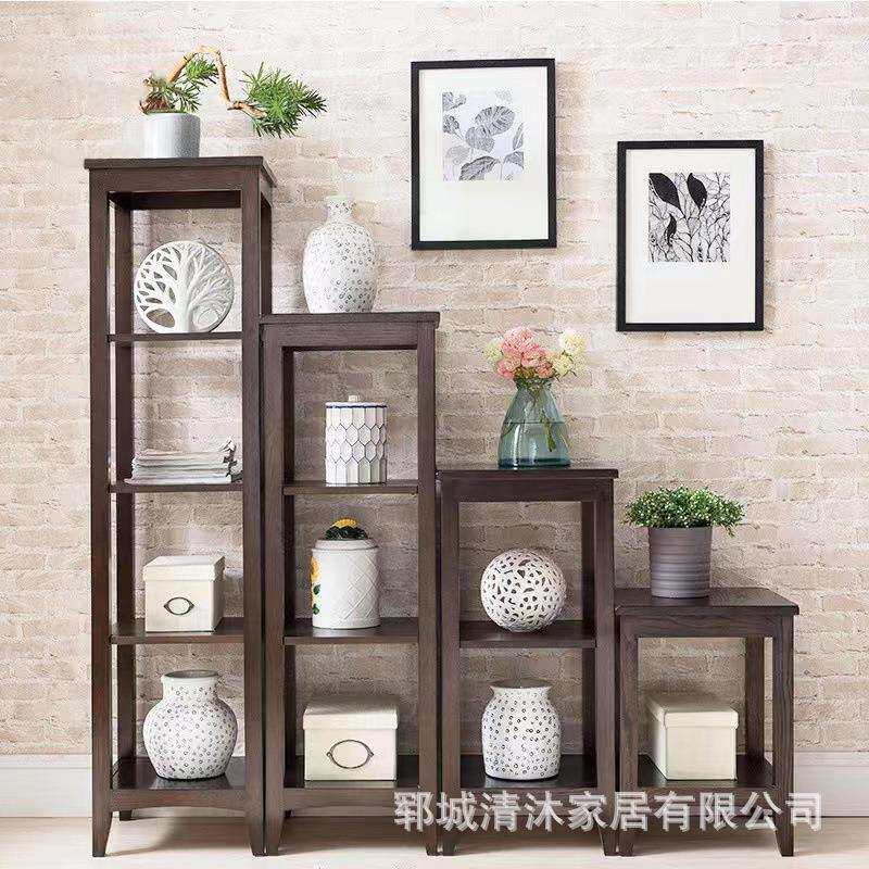 美式古典实木花架沙发边 客厅简约现代花架子落地式绿萝花束摆台
