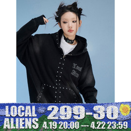 localaliens外星沙龙美式做旧连帽，拉链卫衣水洗，设计感连帽衫外套