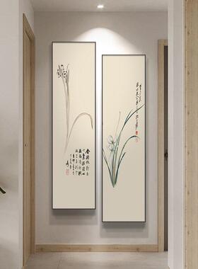 新中国风垂直版入口装饰画自习室茶室挂画入口门走廊过道壁画兰花