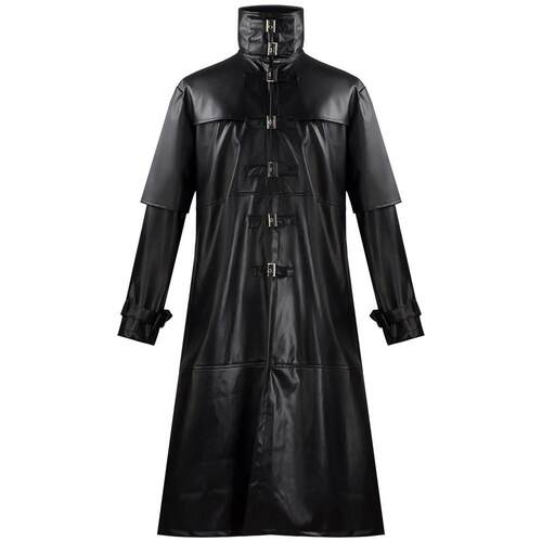 瘟疫医生cos服 中世纪复古皮外套紧身按扣长款式PU皮衣万圣节
