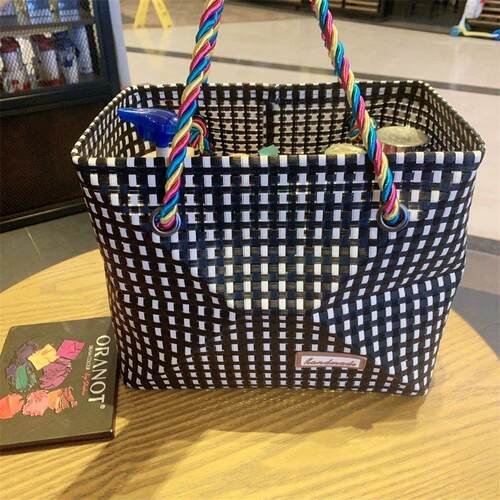 日韩新款时尚编织漏水蓝洗漱包洗澡篮手提浴兜家用洗浴包折叠外带