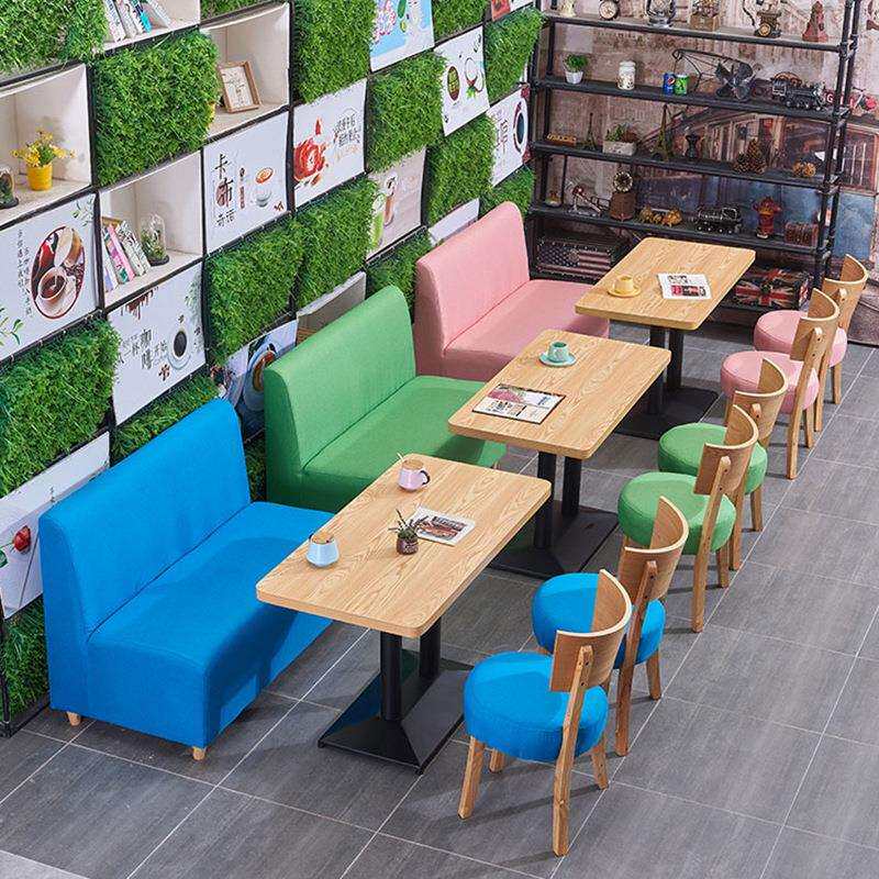清新休闲简约靠墙卡座桌椅组合小吃店饮品甜品店汉堡奶茶店桌椅