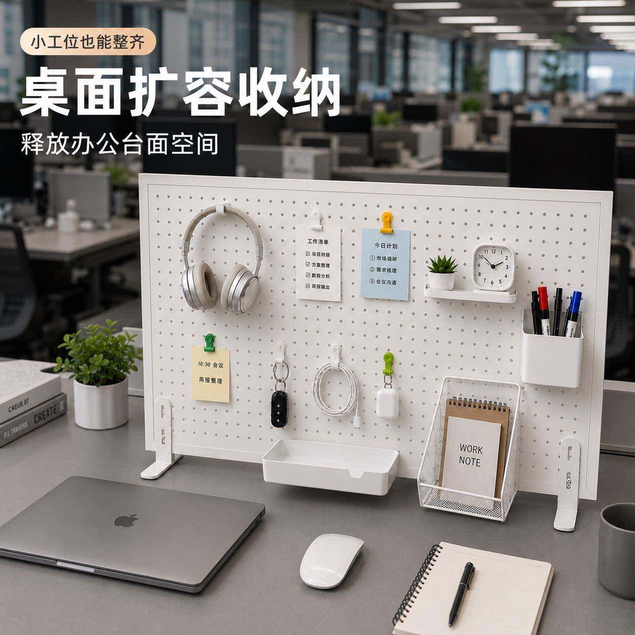 立式洞洞板办公桌面屏风隔断扩容收纳展示架立式多功能整理置物架