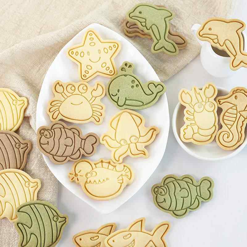 海洋动物卡通饼干模具家用曲奇烘焙工具3D立体按压DIY翻糖模具