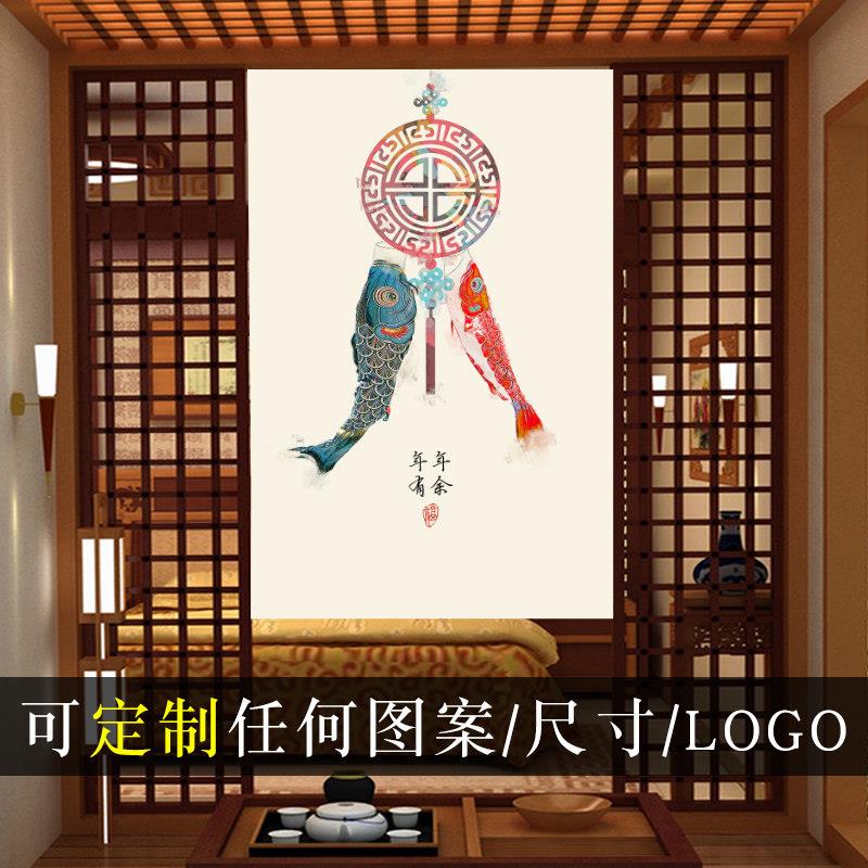 隔断帘中式复古家用简约门帘国风商用饭店定制免打孔半帘布挂帘子