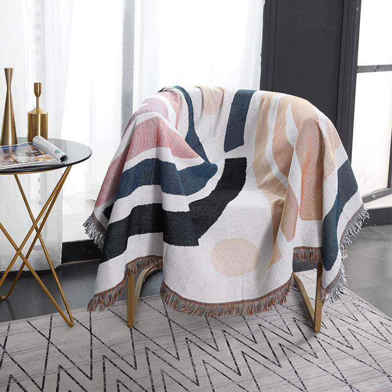 彩虹粗棉线毯现代简约沙发巾沙发盖布沙发遮挡垫床毯民宿装饰毯子