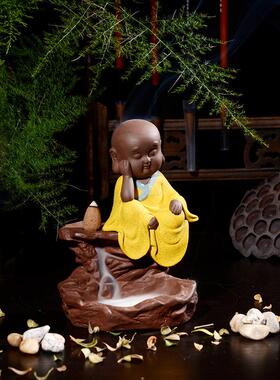 工艺品香炉摆件小和尚紫砂加工创意倒流香炉山流水茶具配件