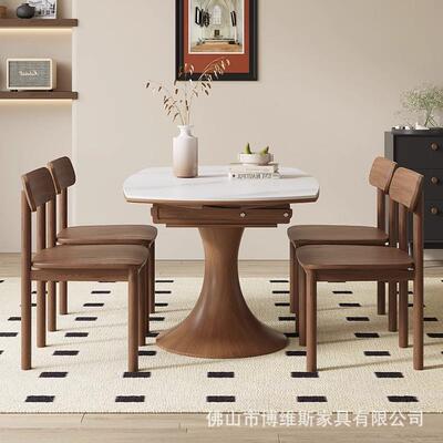 北欧桌岩圆板形可拉伸方变圆两用餐简现代约伸缩折PZK叠小户型餐
