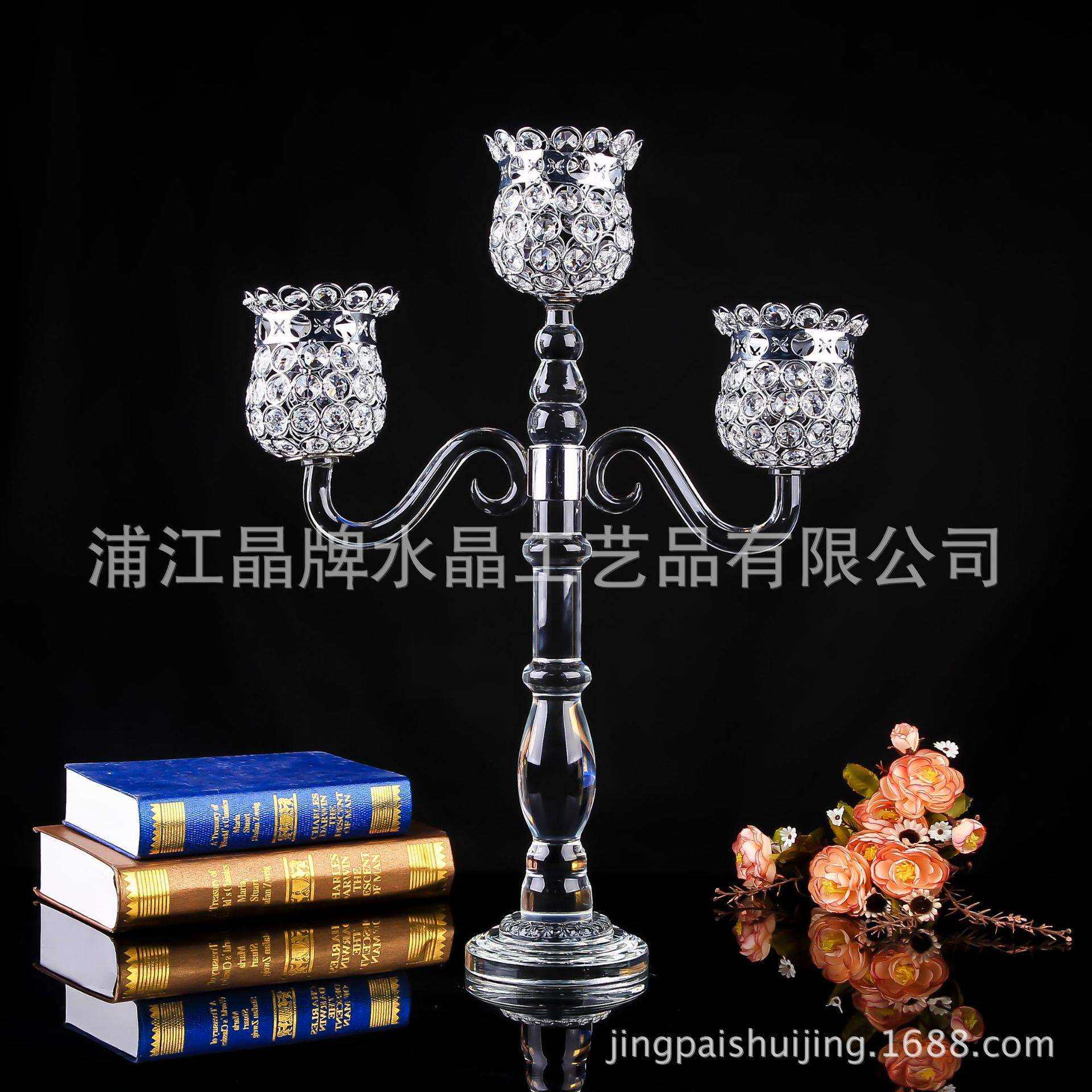 欧式高档水晶烛光晚餐蜡烛台 K9浪漫简约餐桌摆件 酒店KTV用品