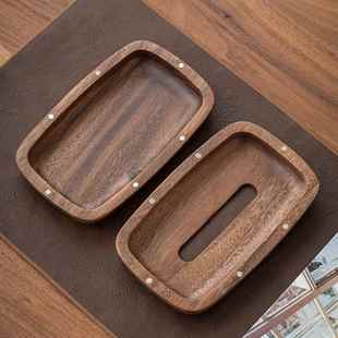 实木制纸巾OXF盒高端餐桌抽纸盒中酒店纸抽盒logo式 胡桃翻木纸抽