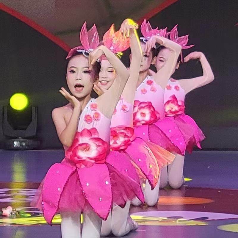 正品玉兰香演出服叶桃花朵朵服舞蹈服女六一蓬蓬裙荷表演兰服玉花