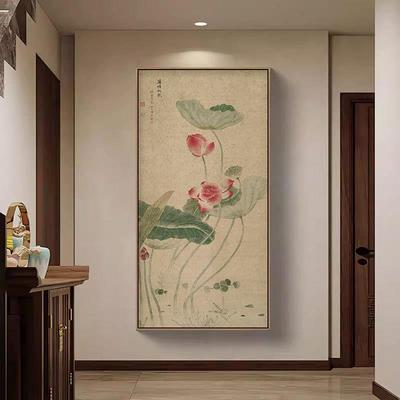 清 恽冰 蒲塘秋艳图 荷花国画装饰画挂新中式仿古壁画客厅茶室
