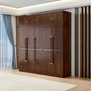 新中式实木衣柜乌金木三门四门五门带顶柜储物大衣柜卧室全屋定制