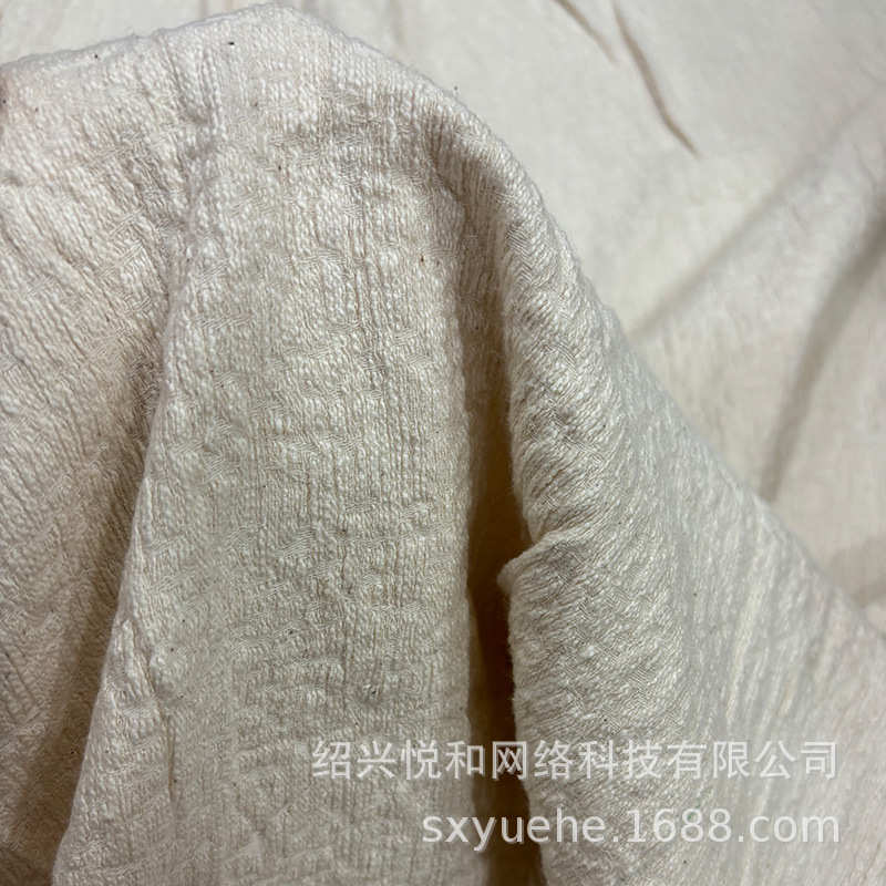 波浪条纹亚麻棉剪花提花面料女装抱枕装饰布料麻本色服装面料批发