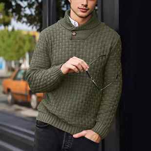 collar knitted sweater Men elastic flip with pullover