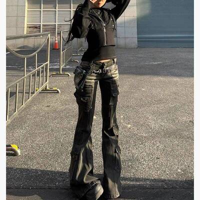 Rakesha Tinted Dark Wash Cargo Super Stacked Jean