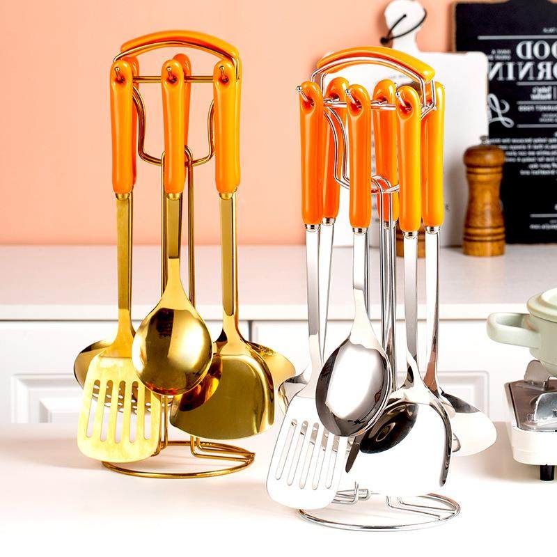 悍乐厨具不锈钢烹饪用具家庭厨具套装陶瓷柄手柄锅铲汤勺煎铲