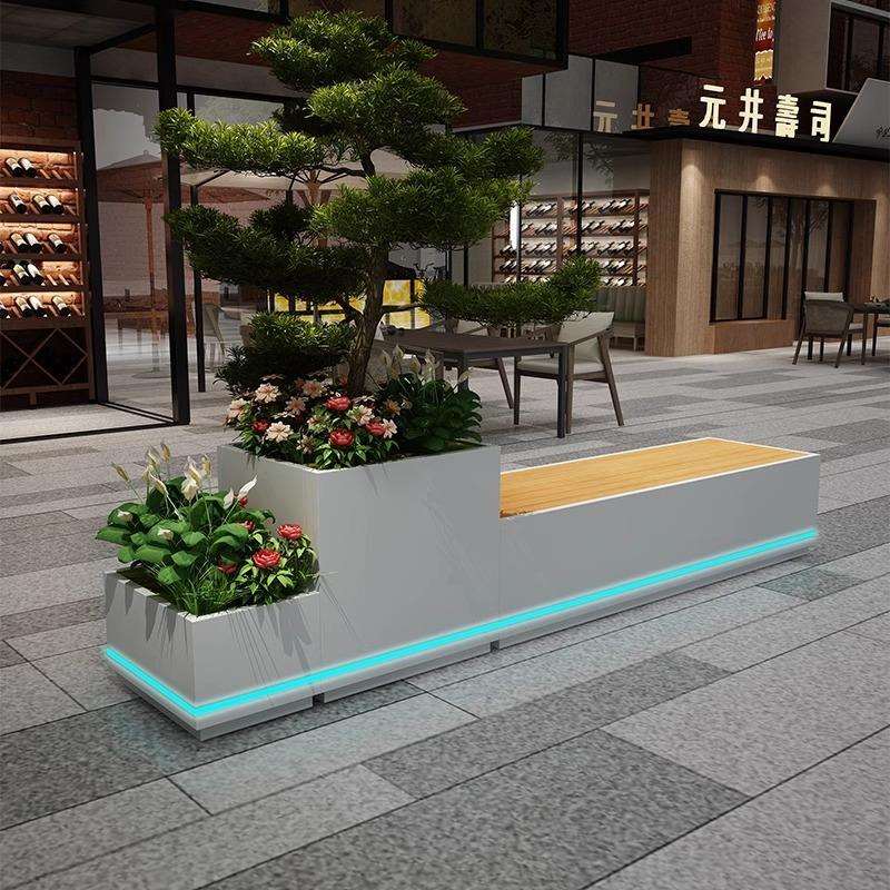 铁艺坐凳花箱组合商业街不锈钢花坛花槽广场树池座椅花架田园风格