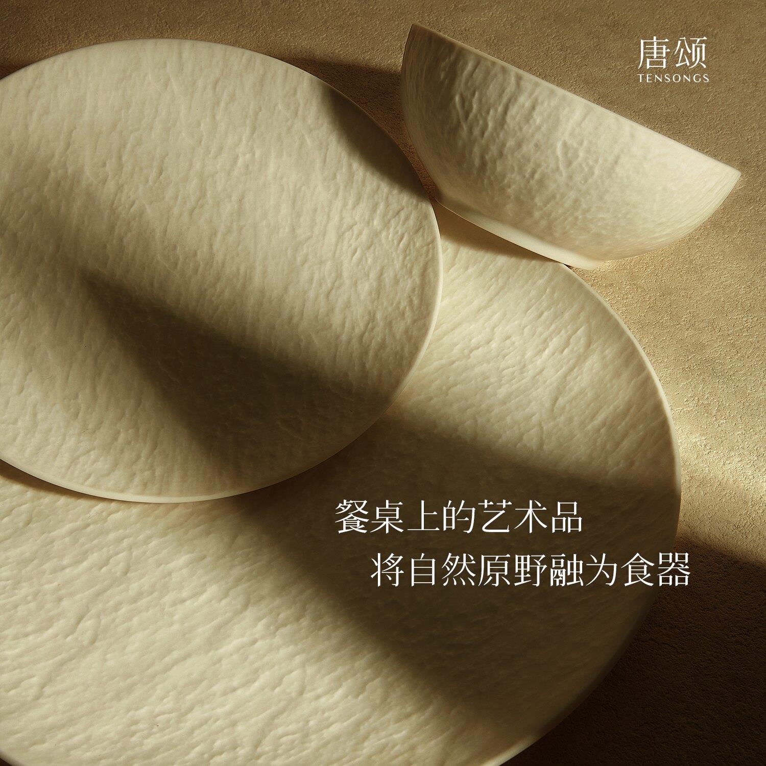 唐颂苍岩陶瓷餐具碗碟家用哑光浮雕轻奢碗盘乔迁碗盘